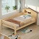 preview thumbnail 1 of 10, Twin Wood Bed with LED & Storage, House-Shaped Headboard Natural