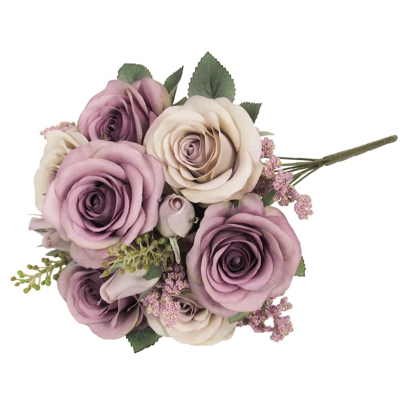 Set of 2 Dusty Lavender Artificial Rustic Rose Flower Stem Bush Bouquet 18in - 18" L x 10" W x 10" DP