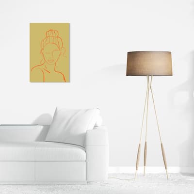 Wynwood Studio Canvas People and Portraits Outline Girl Green and Tangerine Modern & Contemporary Wall Art Canvas Print