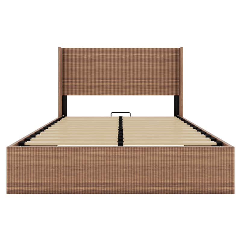Queen Size Wooden Platform Bed Frame with Lift Storage, Rustic Brown, No Spring Box Required