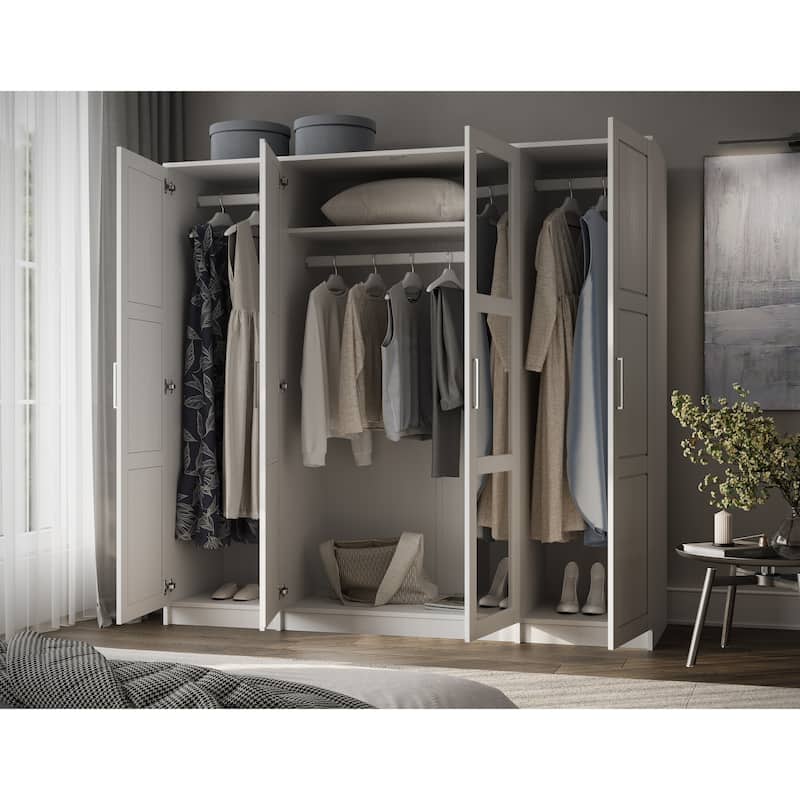 100% Solid Wood Wardrobe Armoire, 4-Door Closet Storage Cabinet, Urban Collection, Palace Imports