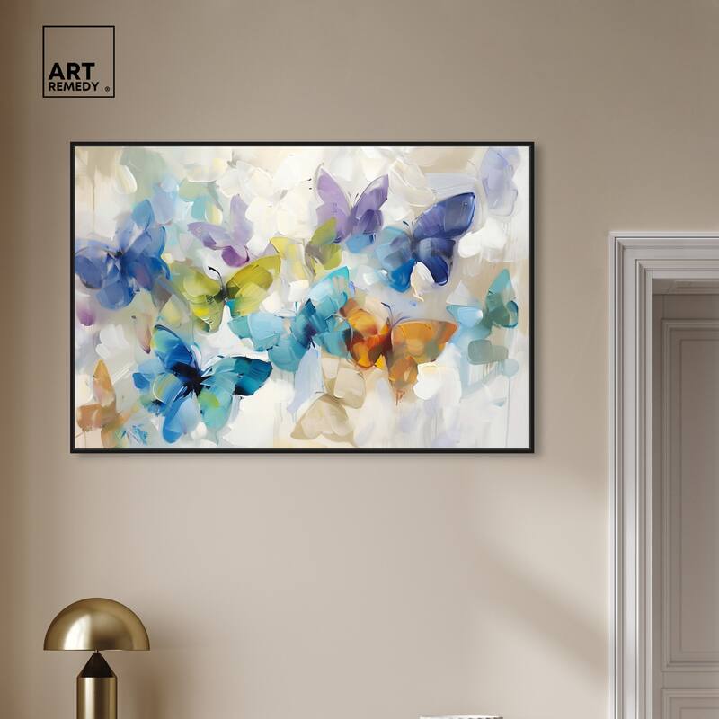 Art Remedy Fluttering Butterflies Framed Butterfly 1 Piece Canvas Wall Art