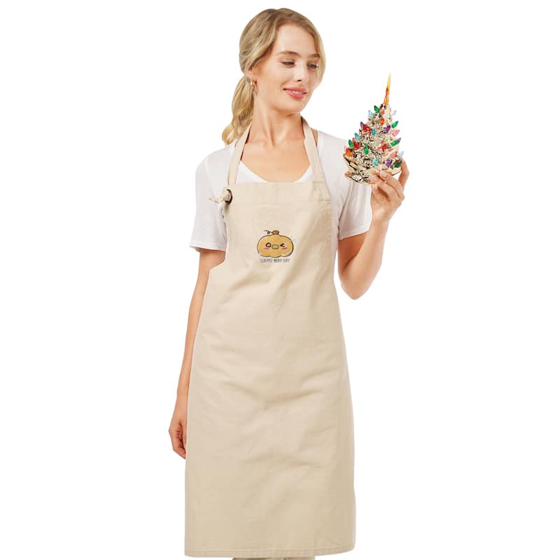 Cozyville Chef Apron Heavy Duty Cotton Canvas Adjustable Strap 34 x 28 - Beige - Pumpkin 34" x 28"