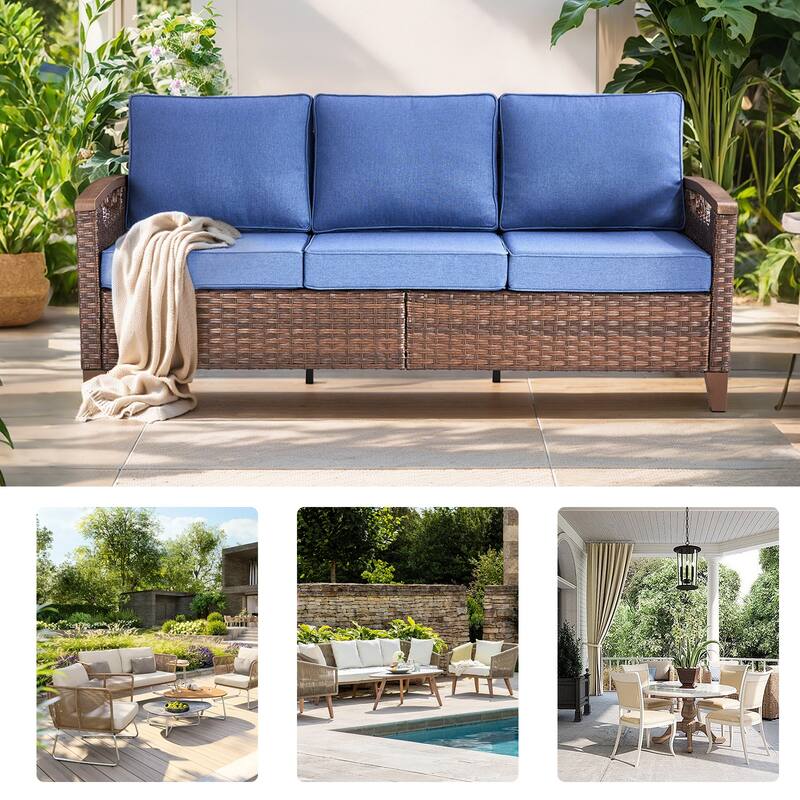 Outdoor Wicker 3 Seater Sofa with Deep Seating