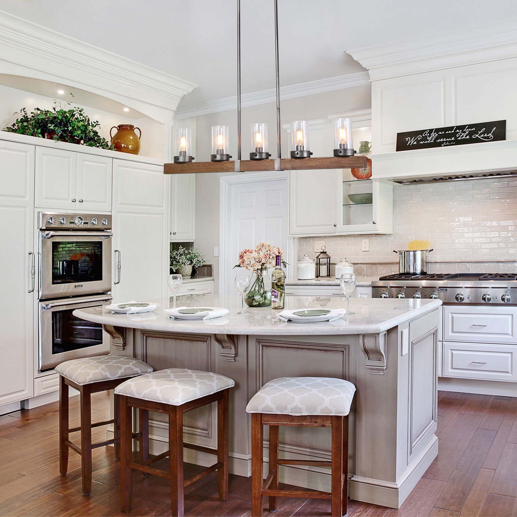 Farmhouse 5 Light Wood Linear Kitchen Island Chandeliers Hanging Ceiling Pendant L42 9 X W3 9 X H9 4 Overstock 25454912