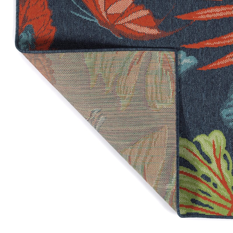 Amalie Geometric Border Coastal Polypropylene Indoor/ Outdoor Area Rug