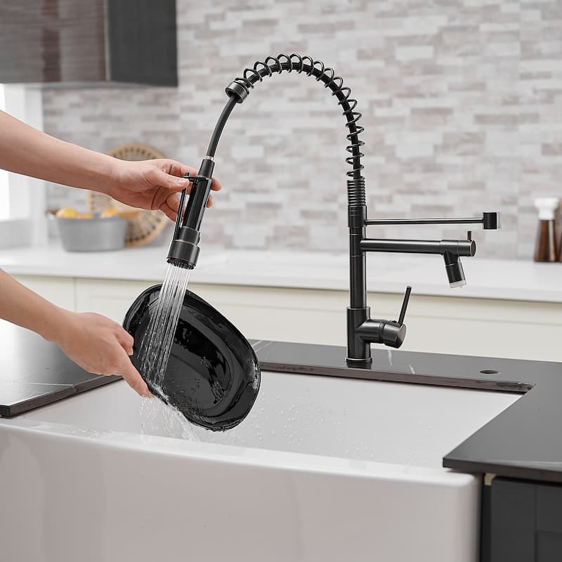 Single Handle Pull-down 2-Spout Kitchen Faucet with LED Light - 9.25''W x 19.48''H