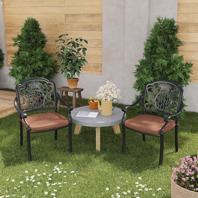 2 Piece Patio Dining Chairs with Cushions, Outdoor All-Weather Cast Aluminum Chairs