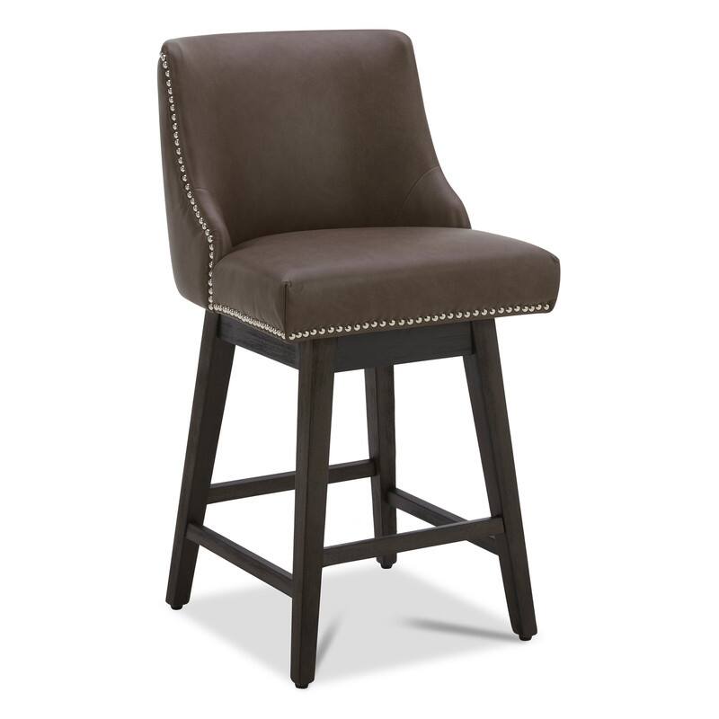 Spruce & Spring Olive Upholstered Counter Height Swivel Barstools-Single - Chocolate Brown-Faux Leather
