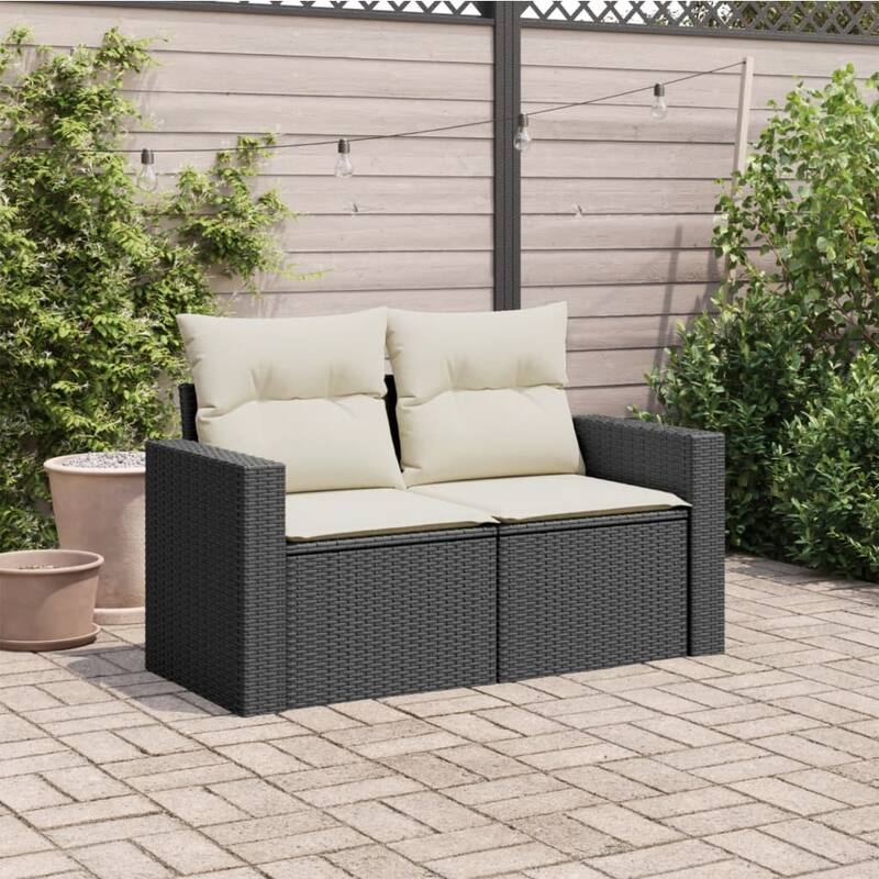 vidaXL Patio Sofa with Cushions 2-Seater Modular Couch Loveseat Poly Rattan - 24.4 x 51.6 x 27.2 in