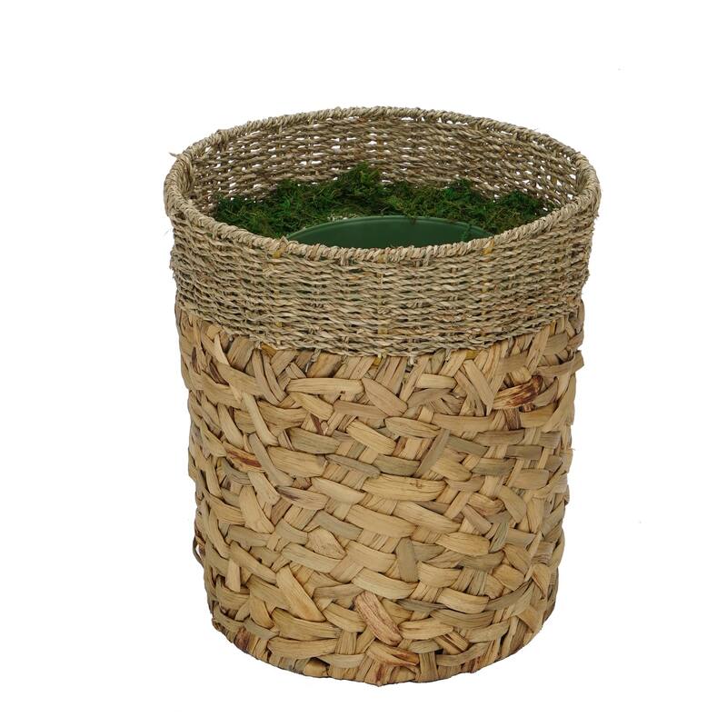 Large Mixed Seagrass/Water Hyacinth Basket Planter Pot-in-a-Pot - Natural