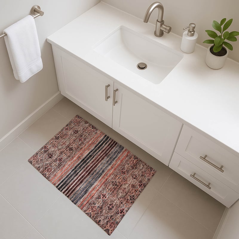 Premium Washable Super Soft Boho Stripes Mayfield Rug - Paprika - 1'8" x 2'6"