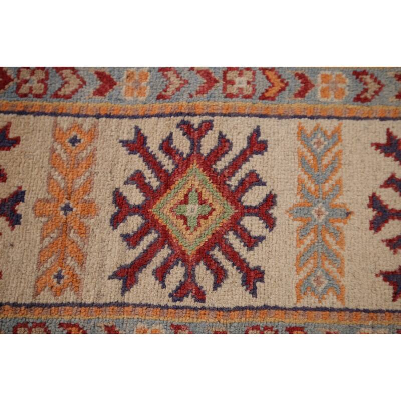 Red Geometric Kazak Area Rug Handmade Wool Carpet - 8'1" x 9'7"