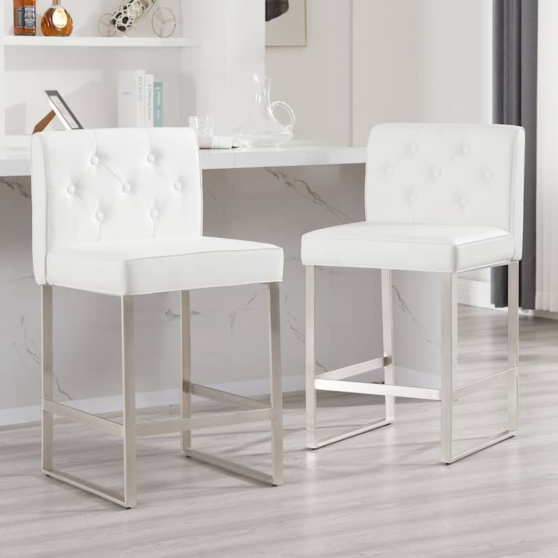 25" Faux Leather Upholstered Counter Height Bar Stools - 36.6"H x 18.9"W x 20.3"D