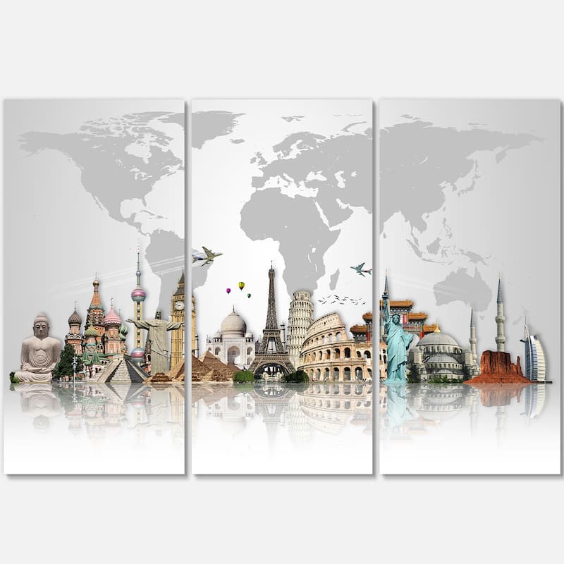 Famous Monuments Across World - Art Glossy Metal Wall Art - 36x28 - 36 in. wide x 28 in. high - 3 panels