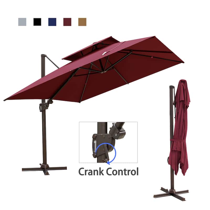 13 x 10 FT Outdoor Patio Cantilever LED Lighted Double Vented Umbrella with Base