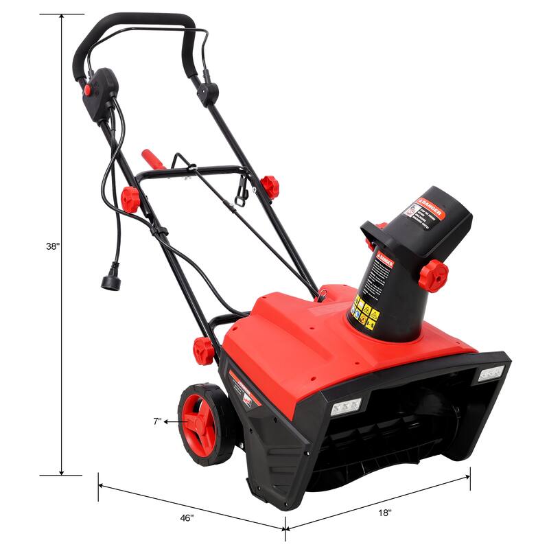 20inch Corded Electric Snow Thrower with LED,120V/60HZ,15 Amp Motor,30FT Throwing Distance - N/A