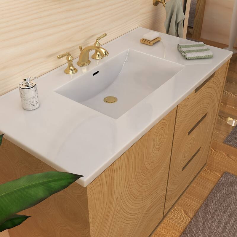Countertop Vanity Sink with Integrated Rectangular Bowl