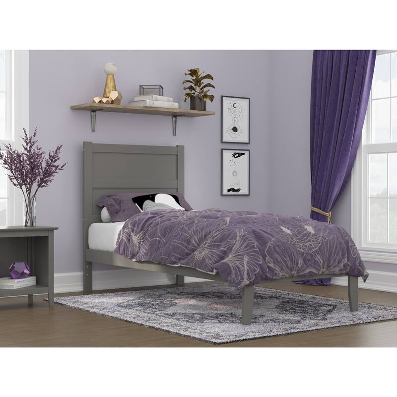 Twin XL Bed Frame Grey Wood Platform Bed Neo-Classical Design