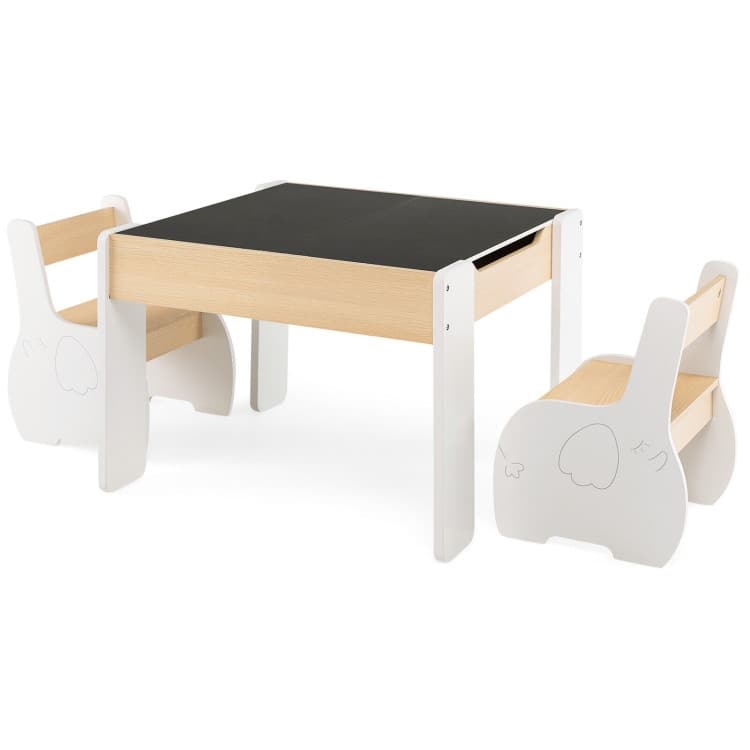 4-in-1 Wooden Activity Kids Table and Chairs with Storage and Detachable Blackboard - 25" x 24" x 19" - White