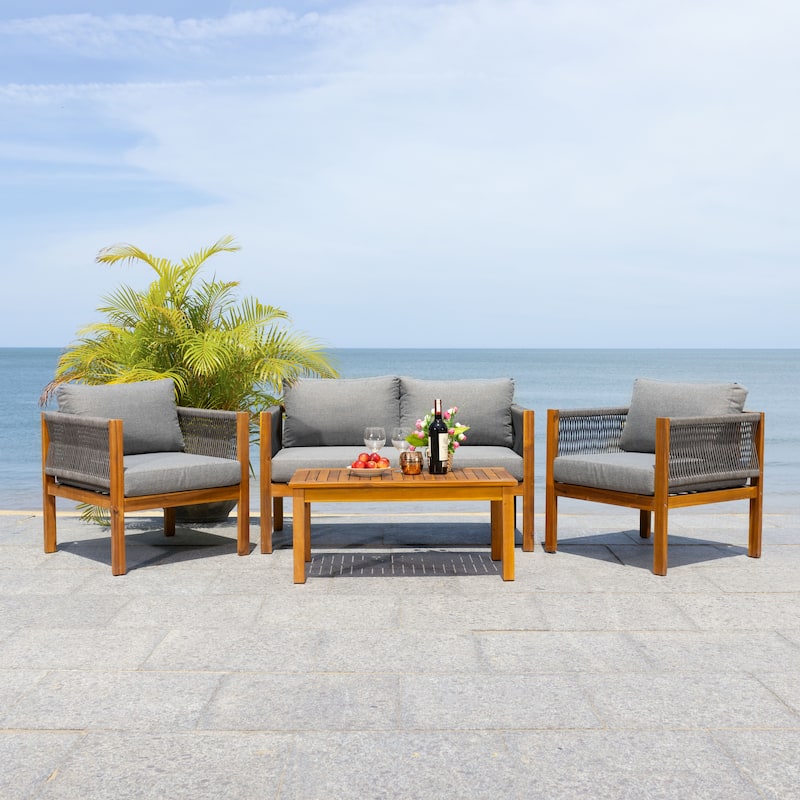 SAFAVIEH Outdoor Hilda 4-Piece Patio Living Set - 49Wx26Dx25H - Grey