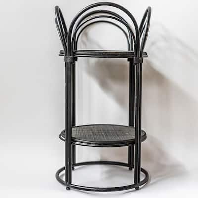 Black Wicker Bamboo With 2 Shelves Plant Stand