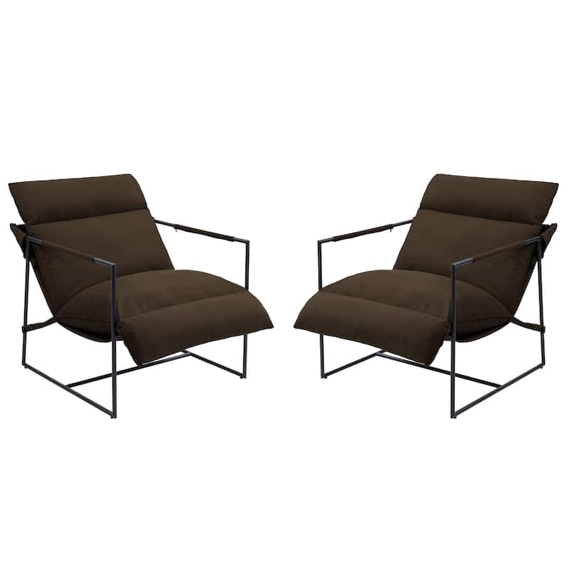 Mid-century Metal Sling Armchair with Lengthen Upholstered Set of 2