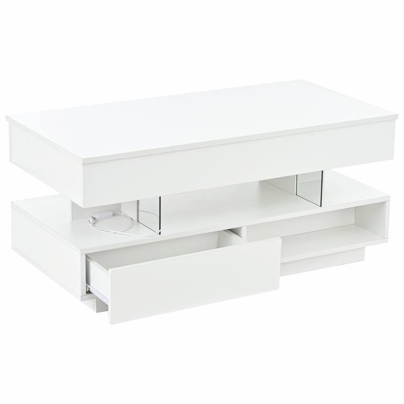 39.3" Lift Top Coffee Table with Hidden Compartment, 2 Storage Drawers and Adjustable LED Lights