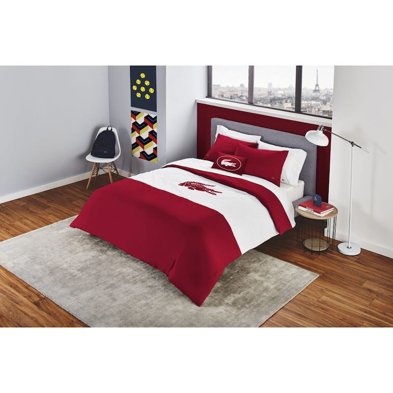 Lacoste Standard Cotton Reversible 4 Piece Comforter Set - Red - Twin - Twin XL
