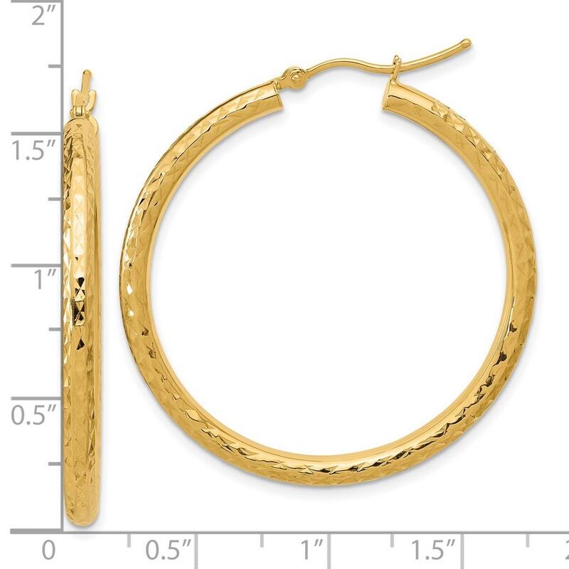Curata 14k Yellow Gold Sparkle Cut Round Hoop Earrings - 40x40mm