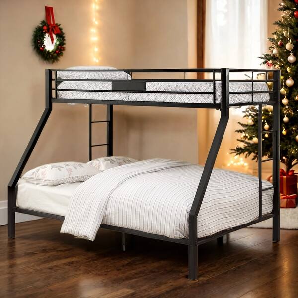 slide 2 of 8, Metal Twin XL over Queen Bunk Bed with Built-in Ladder for Bedroom For Home Black