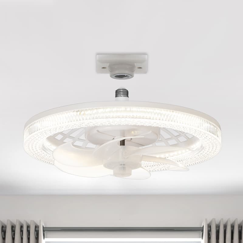13-In Socket White LED Ceiling Fans with Lights and Remote - White - Remote