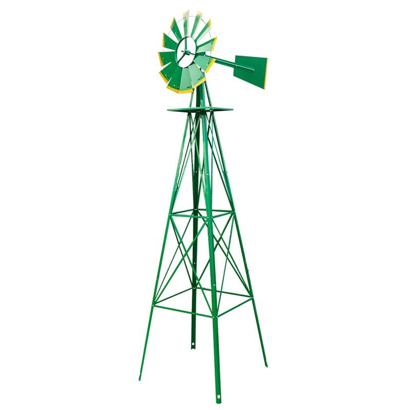 8FT Weather Resistant Yard Garden Windmill, Green