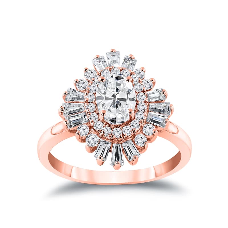 Auriya 14k Gold 1 1/4ctw Ballerina Halo Oval Diamond Engagement Ring Certified (H-I, SI1-SI2)