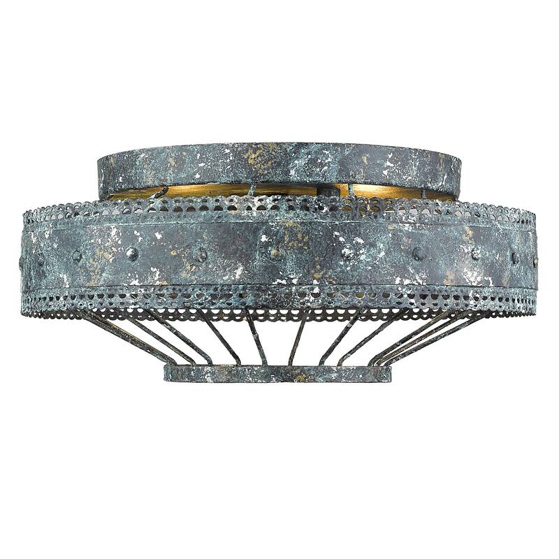 Wry Lighting Ferris 2-light Flush Mount in Blue Verde Patina