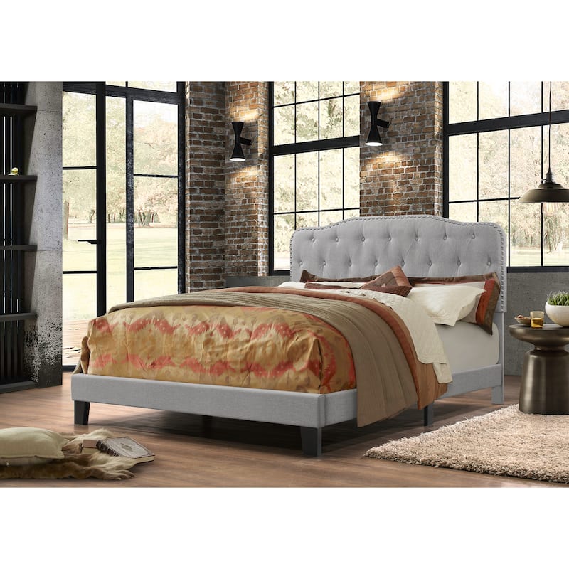 Best Quality Furniture Upholstered Button Tufted Panel Bed - Smoke Grey - Queen