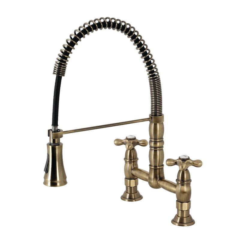 Kingston Brass Heritage 1.8 GPM Widespread Bridge Pull Down Kitchen - Antique Brass