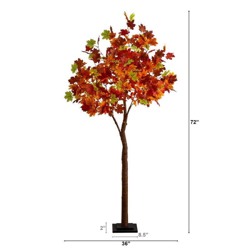 Pre-Lit Maple Autumn Artificial Fall Tree - 6' - Warm White LED Lights