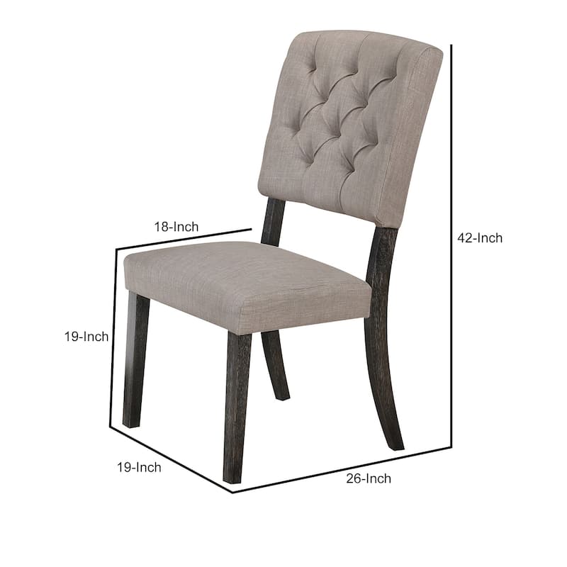 Wooden Side chair with Tufted Back, Set of 2, Brown and Gray