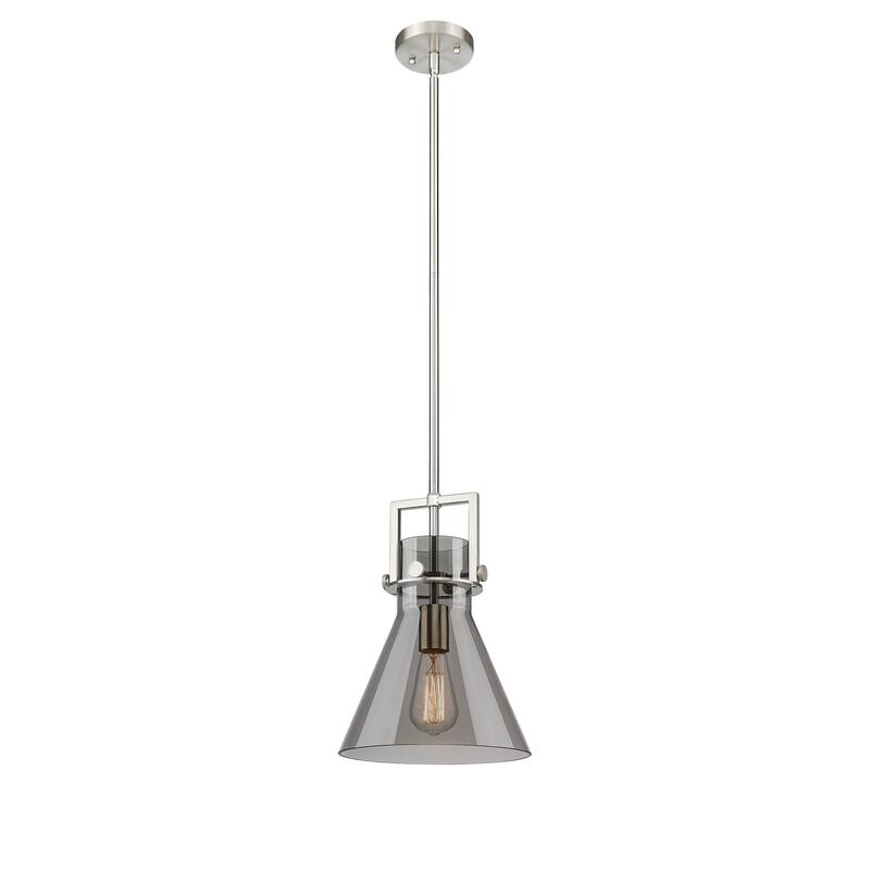 Innovations Lighting Newton Cone - 1 Light 10" Stem Hung Pendant - Satin Nickel/Light Smoke