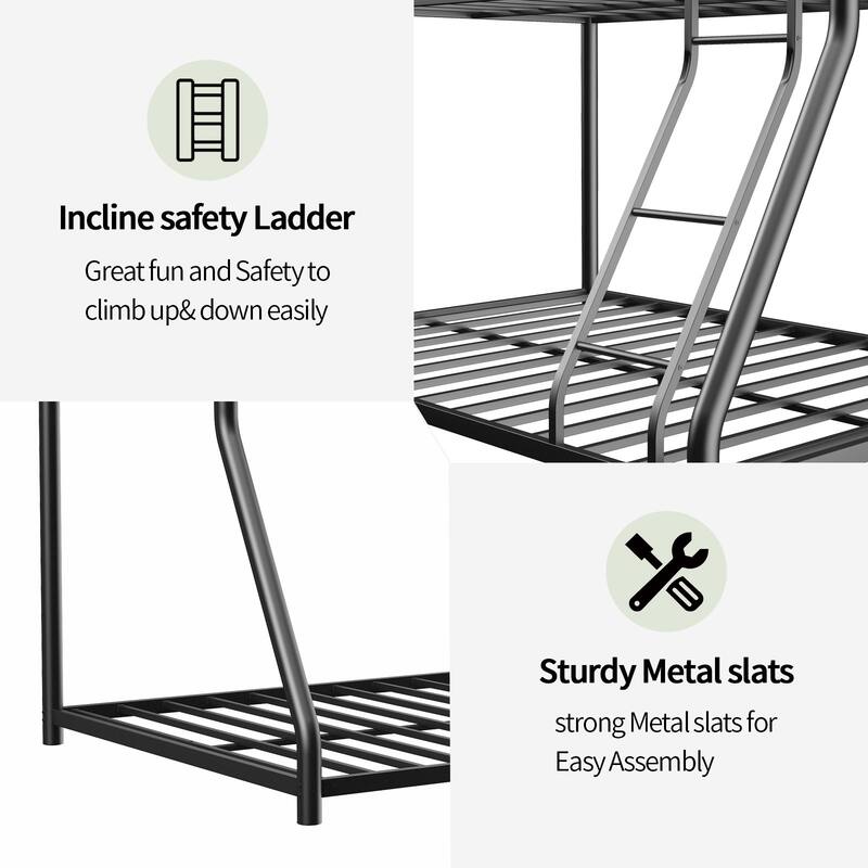 Twin Over Full Metal Bunk Bed, Heavy Duty Metal Bunk Bed Frame, Bunk Bed Twin Over Full with Ladder & Full-Length Guardrail