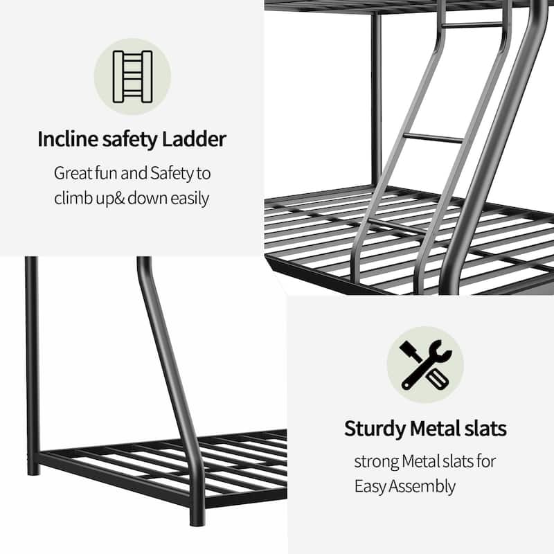 Twin over Full Metal Bunk Bed with Safety Guardrail