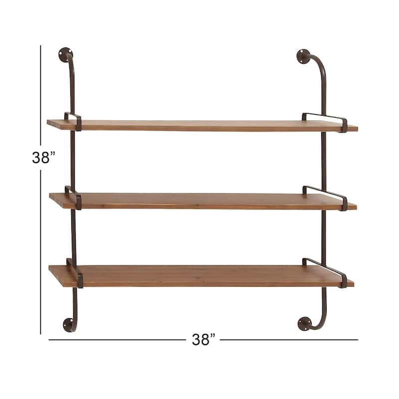 Wood 2 or 3 Level Wall Shelf with Black Metal Brackets - Brown or Gray - Roche River Decor