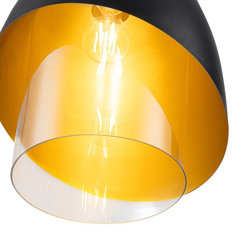 Brushed Gold & Black Egg-Shaped Pendant Light with Clear Glass Shade - Dia.11.81-in