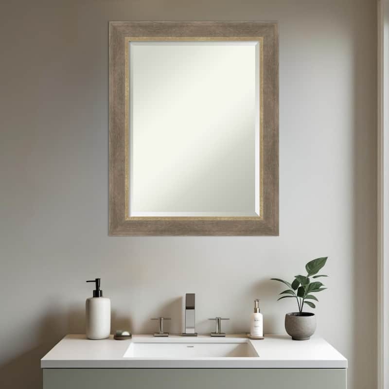 Driftwood Tan Beveled Wood Framed Bathroom Vanity Wall Mirror - Driftwood Tan