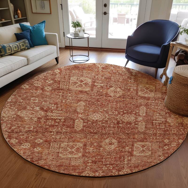 Machine Washable Indoor/ Outdoor Chantille Traditional Vintage Rug - Paprika - 8' x 8'