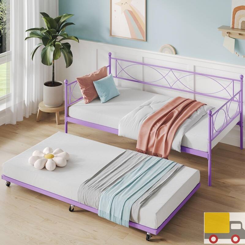 Twin Metal Daybed with Pull-Out Trundle - Twin - Purple