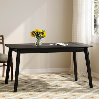 Mid-Century Modern Dining Table with Faux Wood Top & Rubberwood Legs, 59" Retro Kitchen Table
