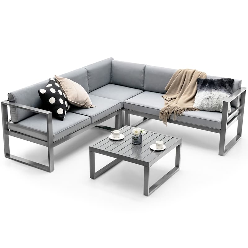 Costway 4PCS Patio Furniture Set Aluminum Frame Loveseat Coffee Table - See Details