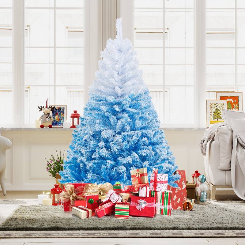 Gymax Artificial Christmas Tree Hinged Snow Flocked Xmas Tree w/ Lush